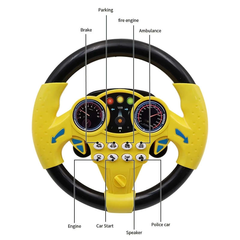 1pc Kids Driving Simulator Steering Wheel Toy with Suction Cups Interactive Car Wheel for Educationa