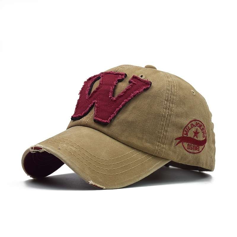 1pc Vintage Washed Embroidered "W" Baseball Cap Adjustable Fit Sweat Absorbent Sun Protection
