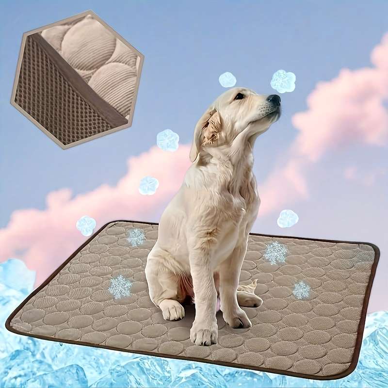 1PC Pet Mat Ice Sliky Fiber Fabric Cooling Mat Coffee Color Size Size  50 x 40 cm