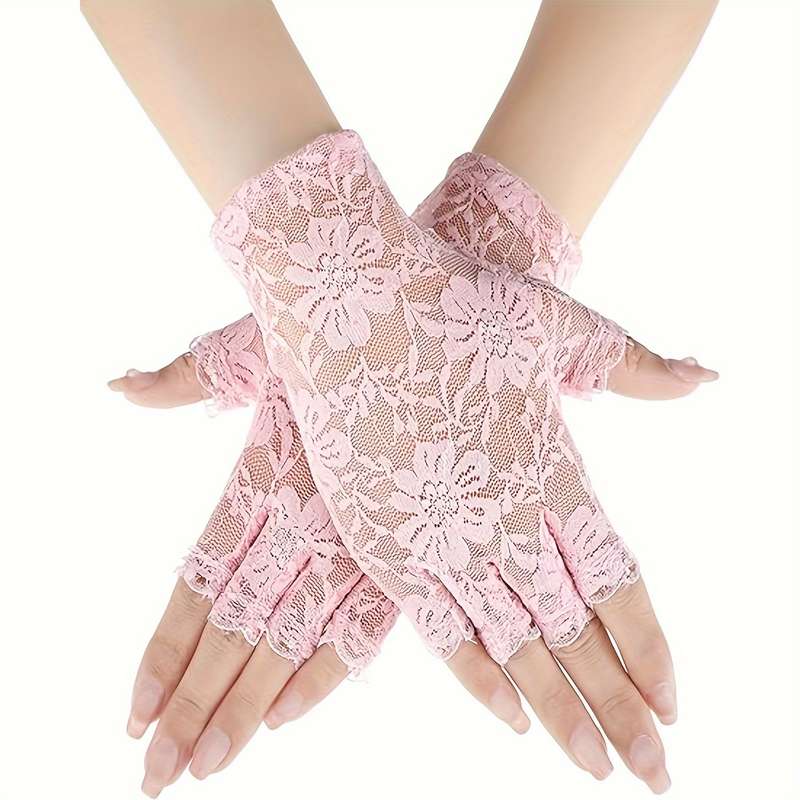 1 Pair Pink Bridal Lace Gloves