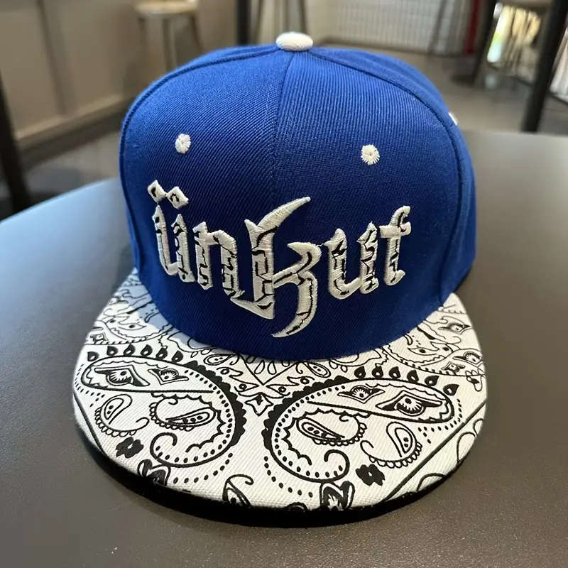 1pc Unkut Embroidered Snapback Hat Unisex Nylon Streetwear Cap Adjustable Bandana Brim Breathable