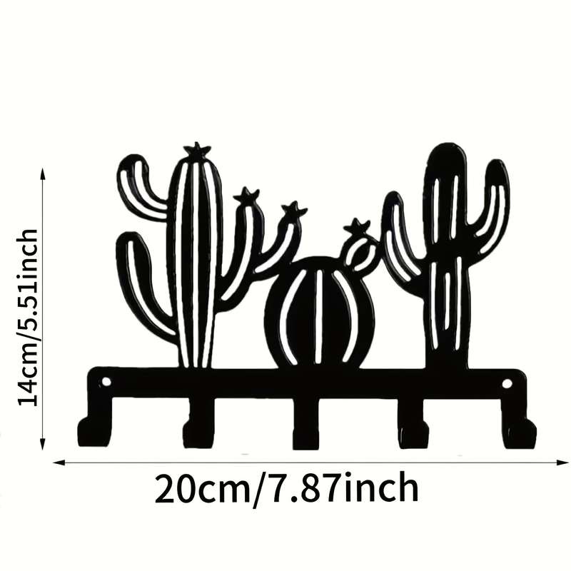 1pc Cactus Metal Wall Art Coat  Hat Hook Rack with 5 HooksEasy Install Contemporary Wrought Iro