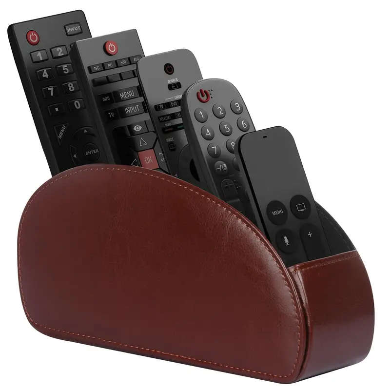 1pc Remote Control Holder with 5 Compartments PU Leather Remote Control Box for Desktop Storage Suit