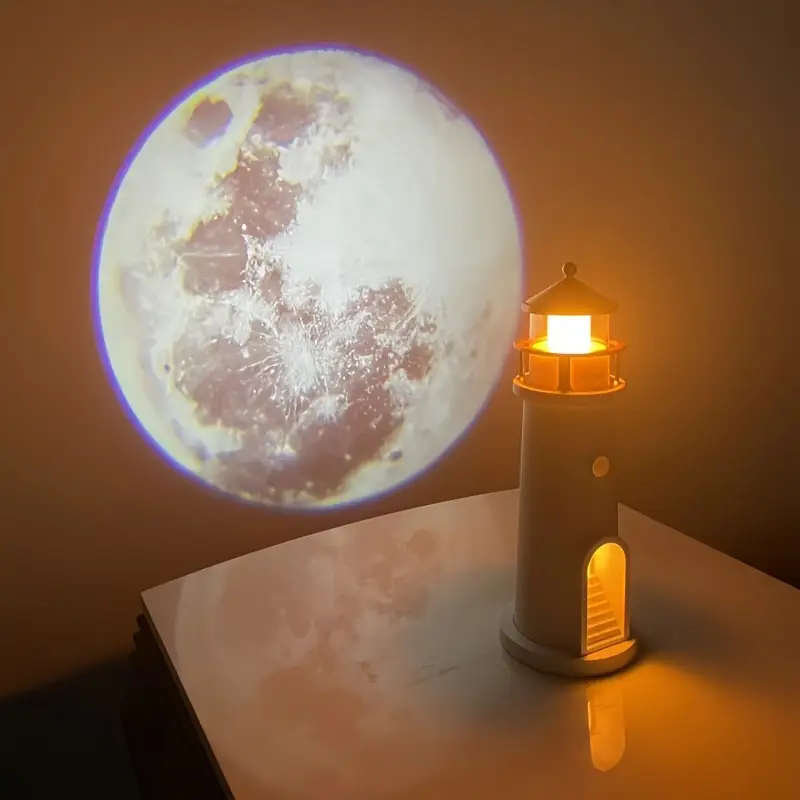 1pc Lighthouse Night Light With A Clear Moon Projection Image Sensitive Human Body Sensing Switch An