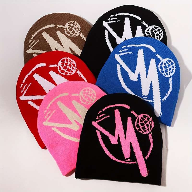 1pc Festive Knit Beanie Hat with Bold 'M' Design Available in Multiple Colors for Men And Women