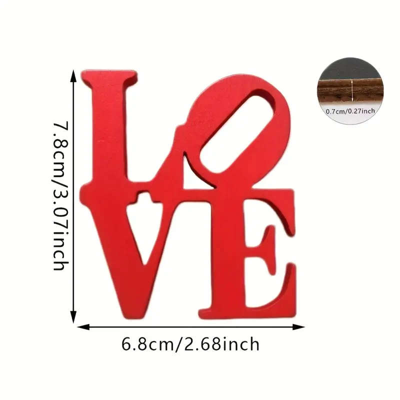 1pc Rustic Wooden LOVE Sign Red 3D Tabletop Decor with Rose Accents Festive Valentine'S Day Saint Ni