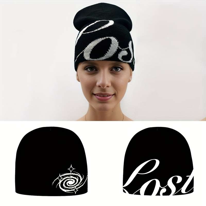 1pc Unisex Embroidered Acrylic Knit Beanie Stretchable Hand-Washable Street Style Hip-Hop Winter