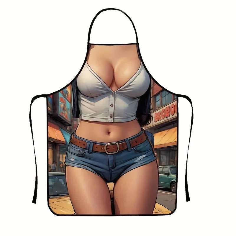 1pc Fashion Street Style Apron with Urban Chic Woman Illustration Durable Polyester Kitchen