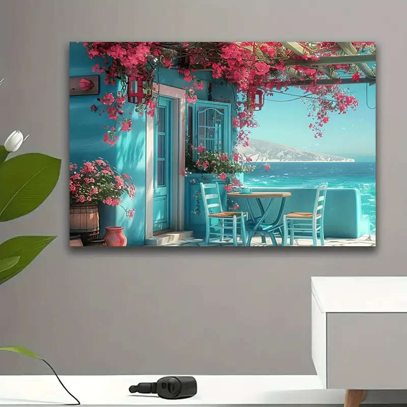 1pc Mediterranean Terrace Canvas Wall Art Frameless Classic Modern Art Deco Style Indoor Outdoor Han