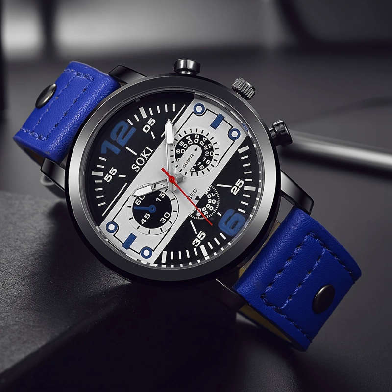 1pc Men Watch Casual Faux Leather Strap Number Date Quartz Wristwatch Fashion Men Watches