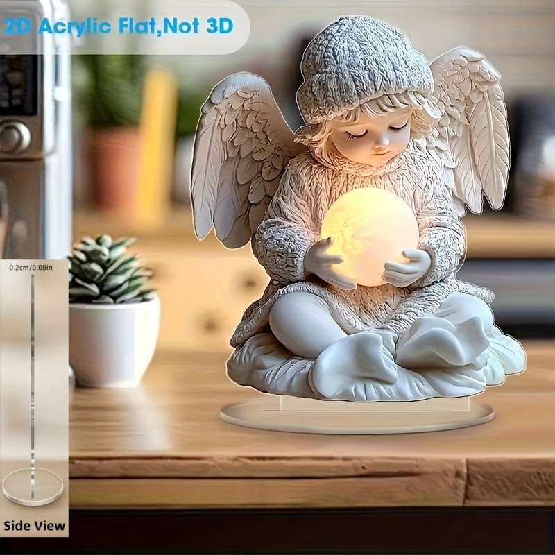 1pc 2D Flat  Glowing  Acrylic Angel Figurine with Illuminated Orb Perfect Desk Living Room De