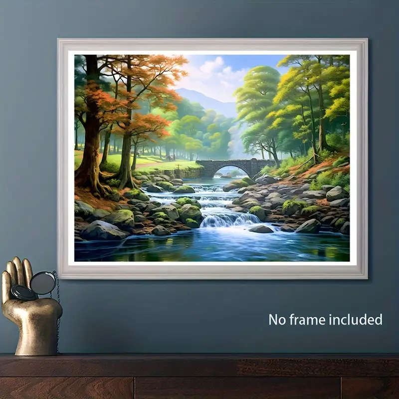 1pc 2D A Naturally Landscaped River Runs And Reflects The Sunlight on One Side Are a Few Clumps of G