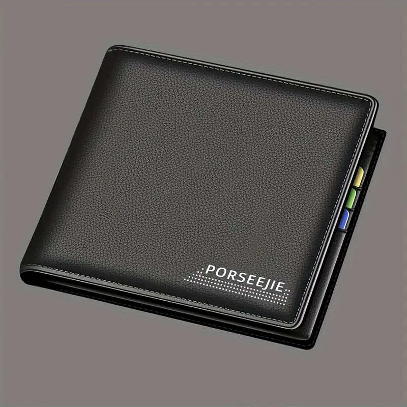 1pc Men'S Slim Casual Faux Leather Wallet Short Bifold with Multiple Card Slots Large Capacity Trave