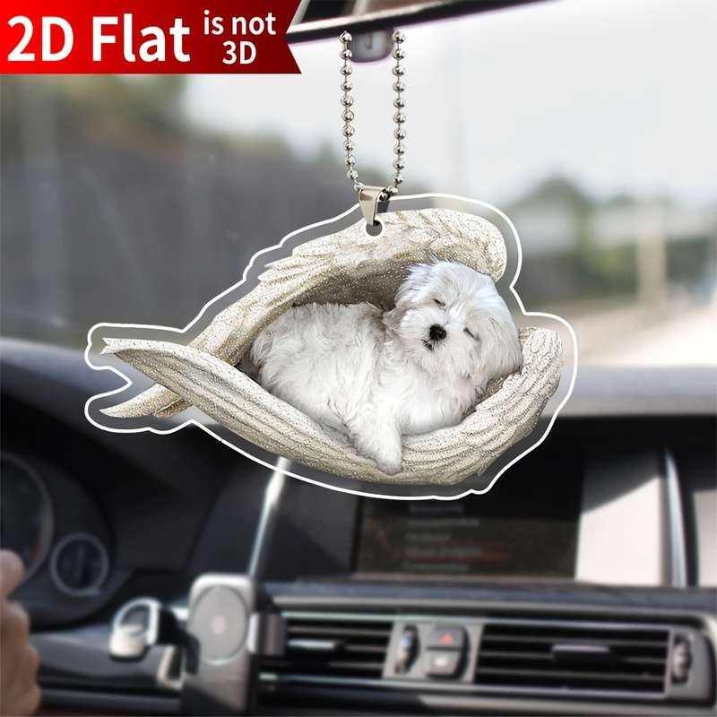 1pc 2D Flat    Acrylic Maltese Sleeping Angel Memorial White Puppy Dog Animal Pet Cute C