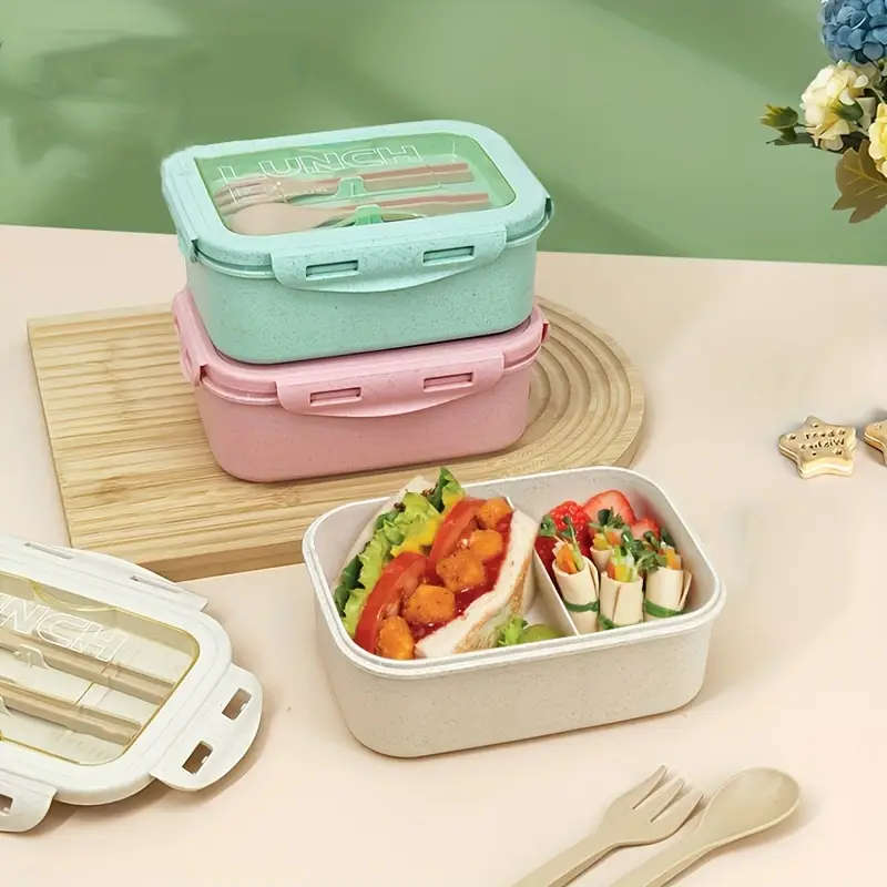 2 Pack Preppy Style Bento Box with Lunch Bag Set Microwave Safe Leakproof Lunch Containers Lightweig