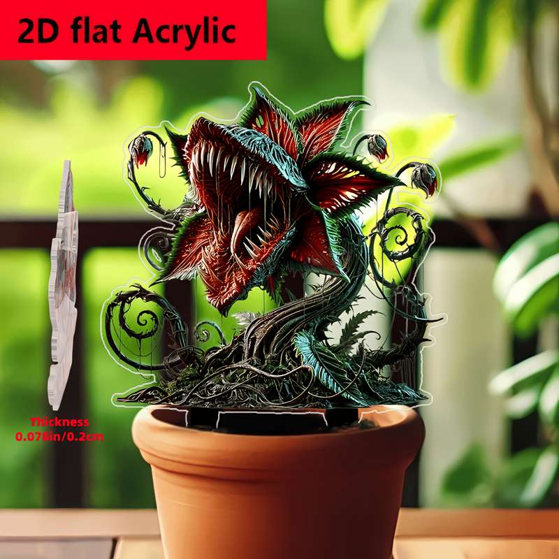 1pc 2D Flat  Printing Polymer Carnivorous Plant Garden Stump Contemporary Outdoor Decor for Pots