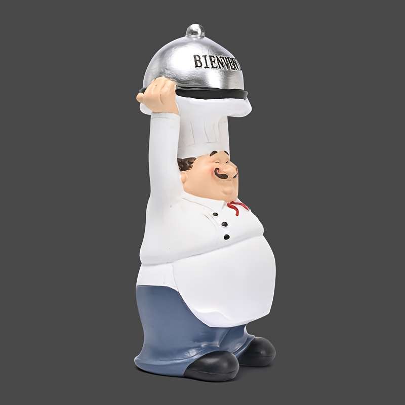1pc Vintage European Chef Figurine Resin "BIENVENIDOS" Welcome Sign Cartoon-Style Kitchen Decor