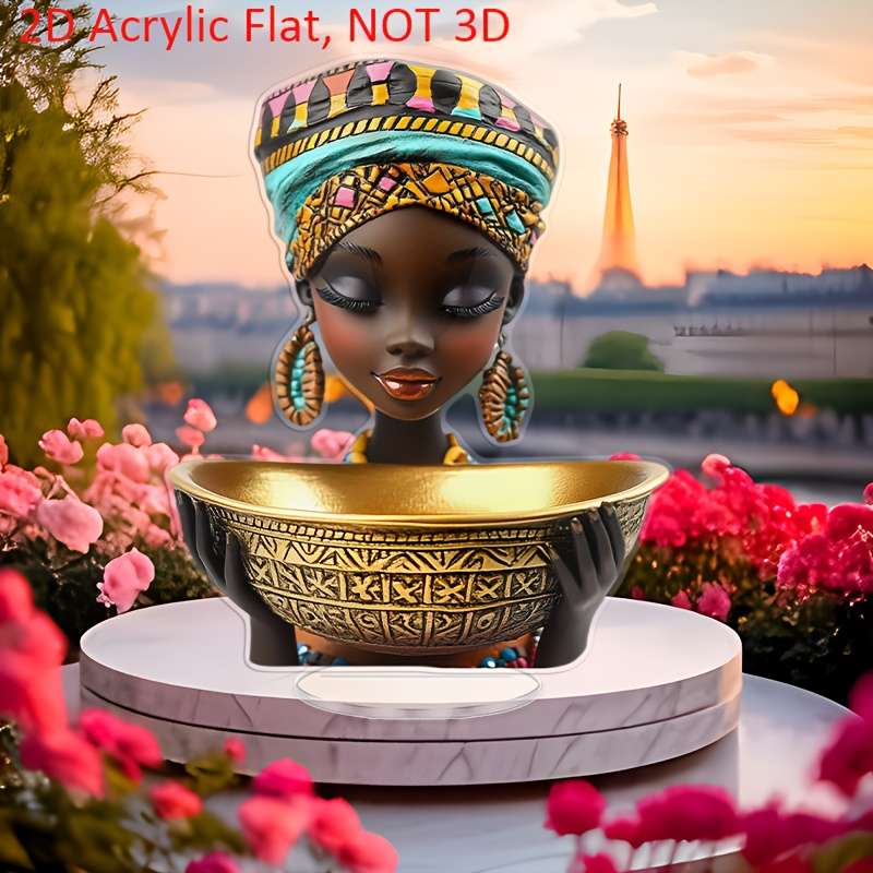 1pc 2D Flat  A  Acrylic Flat Decoration Featuring an African Woman with a Colorful Headpiece Pe