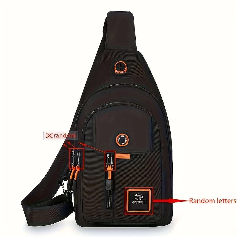1pc Leisure Sports Chest Bag Outdoor Travel Men's Bag Adjustable Shoulder Strap with Earphone Hole