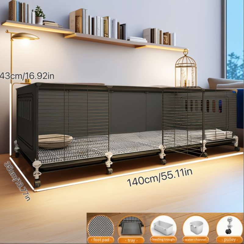 1pc Gray With Wheels Four Grid Pet Cage