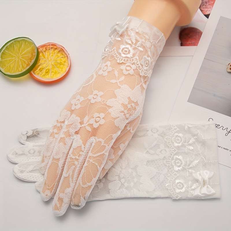 1 Pair White Lace Sunshade Gloves