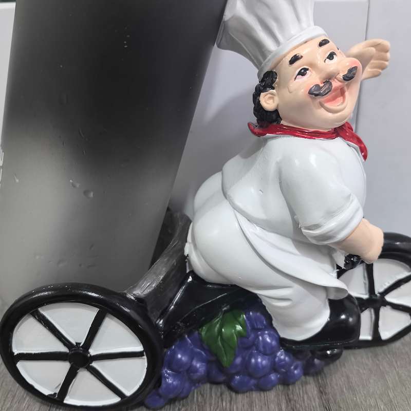 1pc Chef on Tricycle Wine Rack Resin Figurine with Red Hat White Apron Holds Wine Glasses