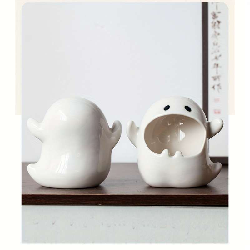 1pc Cute Ghost Ashtray Ceramic Irregular Shape High-End Decoration No Electricity Required for