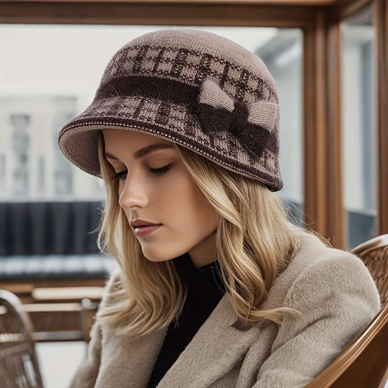 1pc  New Autumn and Winter Bow Decorated Knitted Hat Fashionable and Versatile Suitable f
