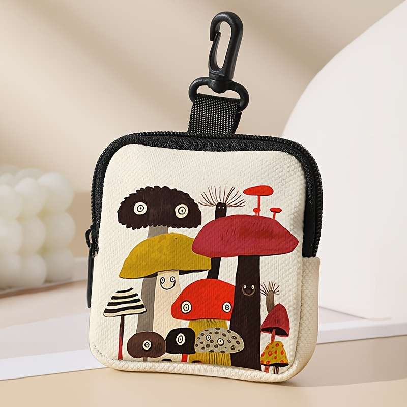 1pc Pack of 1 Cute Mushroom Pattern Printed Coin Purse with Buckle and Zipper Pockets Multifuncti