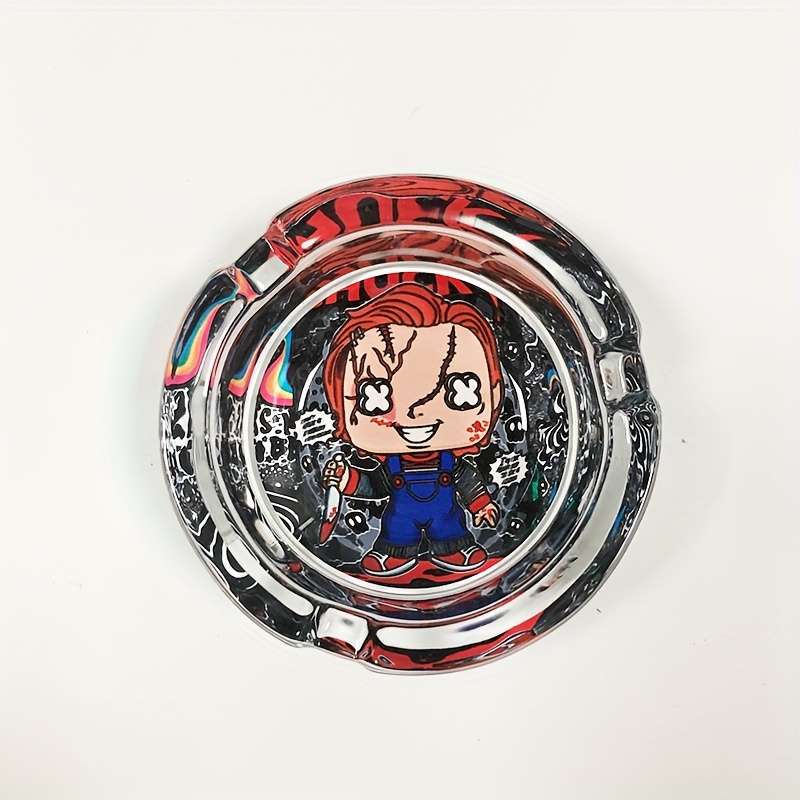 1pc Chuck Cartoon Glass Ashtray Round Transparent Smoking Accessory with Unique Character Design