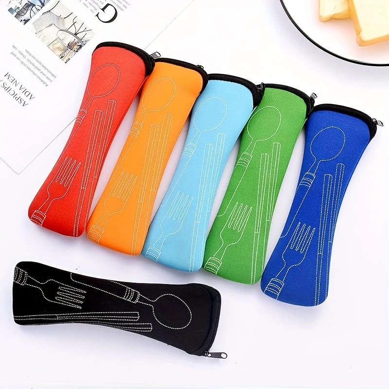 1pc Cutlery Storage Box Leak-proof Rust-proof Portable Utensil Bag with Zipper Perfect for Camping