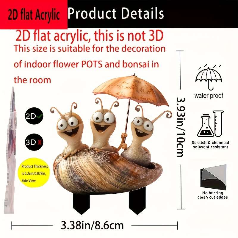 1pc 2D Flat  Whimsical Snail Garden Sign Decoration Waterproof Acrylic Outdoor Art for Thanksgivi