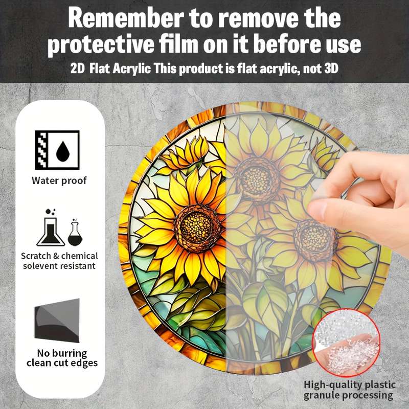 1pc 2D Flat   Sunflower Light Catcher20.32x20.32 cm round acrylic home window wall hang