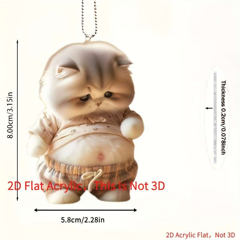 1pc 2D Flat   Printing 3 acrylic cat ornaments acrylic fat cat pendant car hanging orname