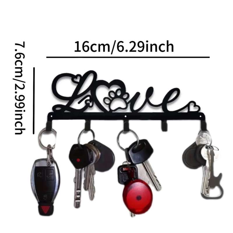 Chic Black Love Key HolderRustproof  Waterproof Iron Wall-Mounted Organizer with Dec
