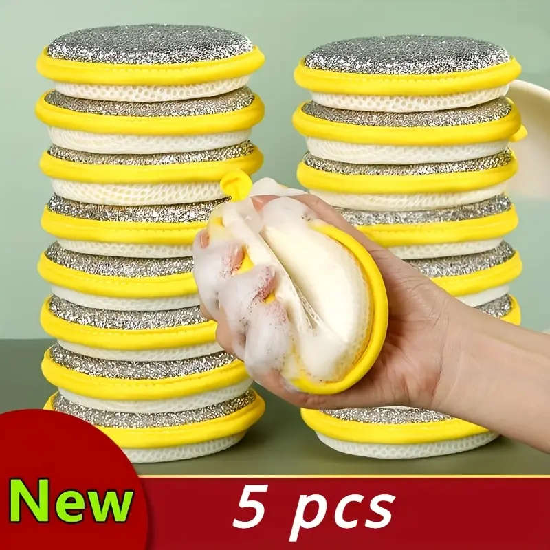 5pcs Aseptic Cleaning Sponges Durable Scouring Pads Dish Cloths for Kitchen Sink and Stove Washable