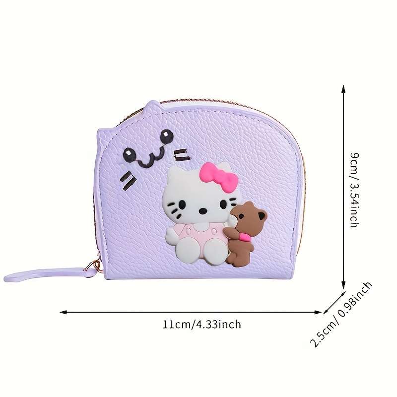 1pc Sanrio for hello kitty Mini Wallet Cute Cartoon Design with Golden Zipper Synthetic Faux Lea