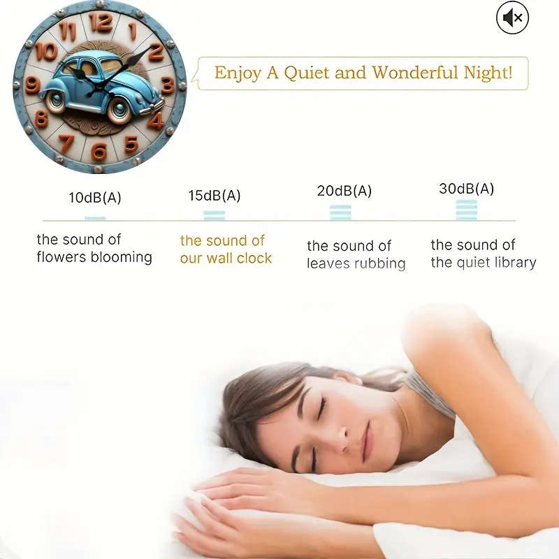1pc Fashionable And Creative Wooden Surface Wall Clock With A Cute Vintage Car Design Naked Eye 3D E