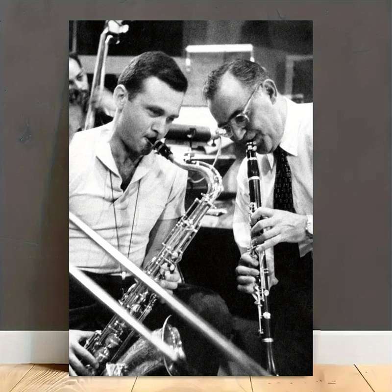 1pc  Frameless Benny Goodman Stan Getz Jazz Musician Canvas Poster Black White Saxophone A
