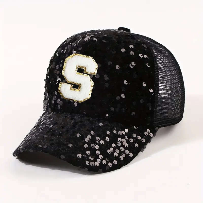 Fashionable Black 26 Letters Glitter Sequin Hat
