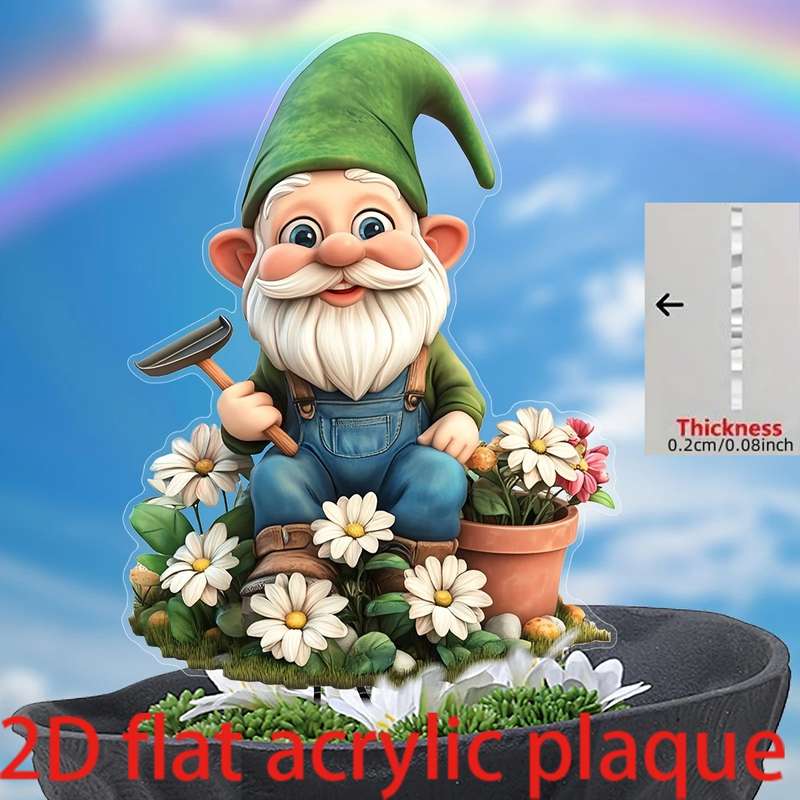 1pc 2D Flat  A  Printed Acrylic Garden Gnome Decoration Perfect for Outdoor Use in Gardens Law
