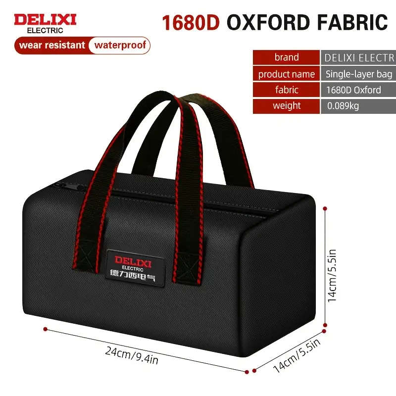 1pc Men's 9.5 Inch Tool Bag Black Oxford Cloth Organizer with Wide Mouth Zipper Large Capacity Porta