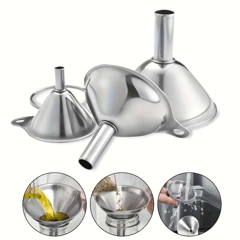 3pcs Stainless Steel Multi-Purpose Funnel Set Heat Resistant Super Versatile for Pouring And