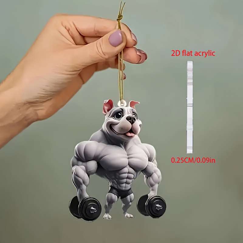1pc 2D Flat  not3Ds of muscular bulldog acrylic pendant cartoon dog design suitable for car m