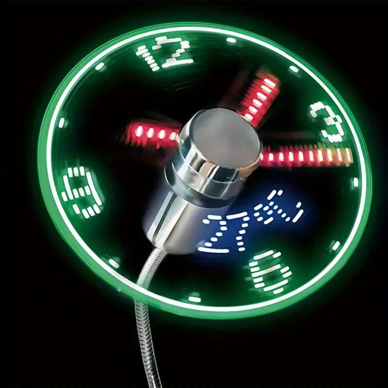1pc Portable USB Clock Fan With Intelligent Creative Fashion Energy-saving LED Light Flashing Golden