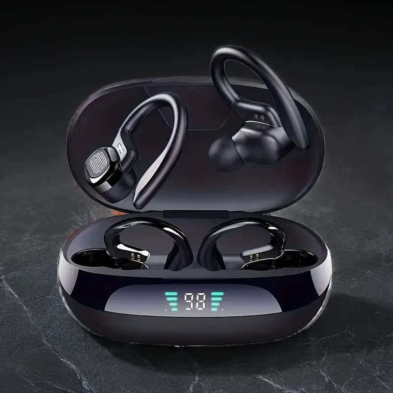 1 Pair Wireless Sports Earbuds with Mic Stereo Sound Comfortable Ear Hook Design USB Type-C Charging