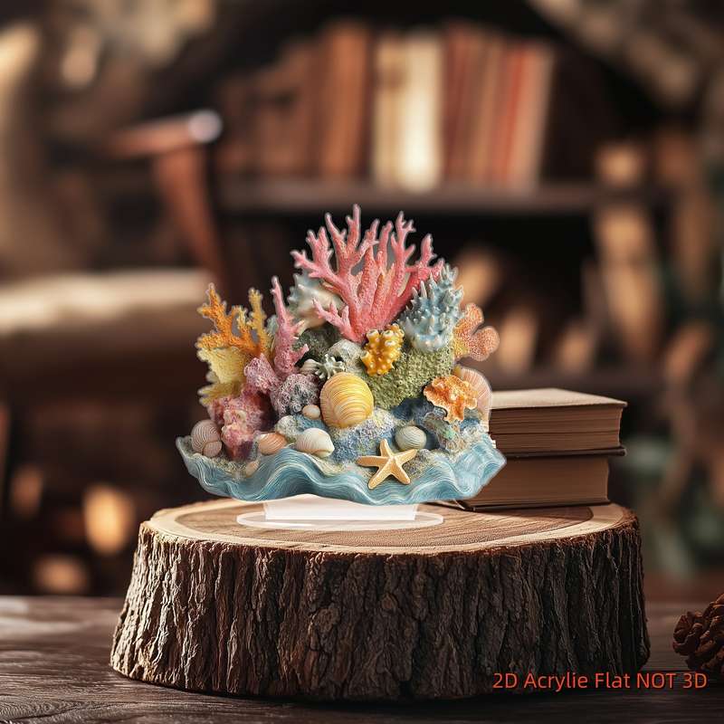 1pc 2D Flat   Bohemian-Style  Acrylic Coral Reef Desktop Decoration Vibrant Ocean Life Displ