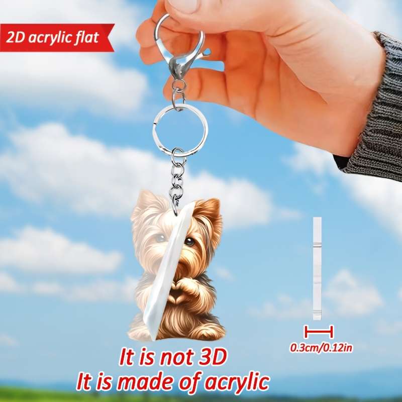 1pc 2D Flat   Cute Yorkshire Terrier Love Heart Pattern Keychain Novel Acrylic Design Key Chain