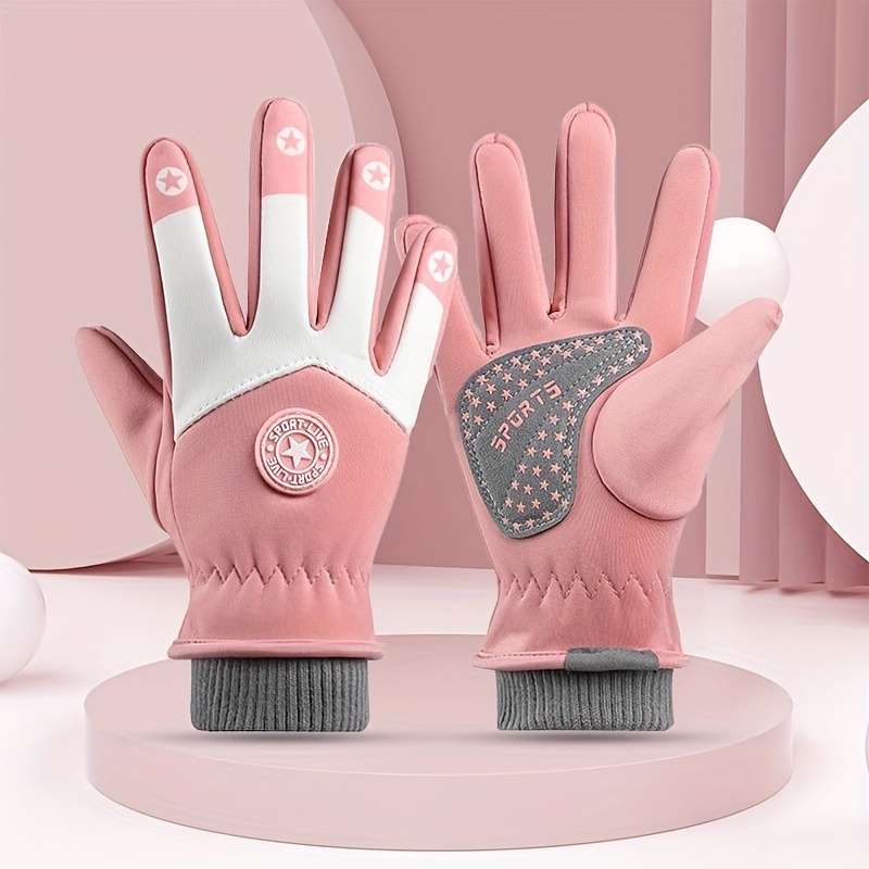 1 Pair Five Star Ski Gloves Gray Warm Gloves