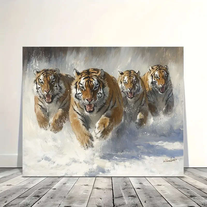 1pc Wooden Framed Canvas Painting a group of tigers Wall Art Prints for Living Room Bedroom Kitchen